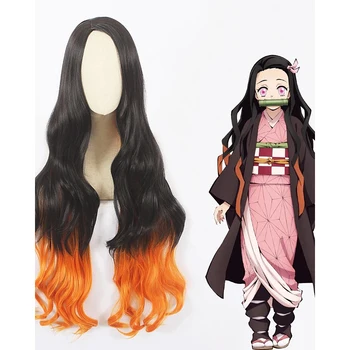 HAIRJOY Синтетические волосы Demon Slayer Камадо Незуко Косплей Парик Длинные Вьющиеся костюмы Парики