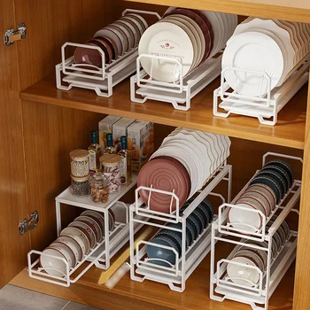 Современный кухонный шкаф для хранения посуды Встроенный Выдвижной шкаф для посуды Выдвижная полка для хранения посуды Под раковиной Разделенные стойки для слива посуды