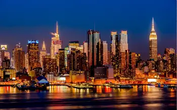 Горизонт Нью-Йорка городской пейзаж Речной Корабль Ночные пейзажи задний план