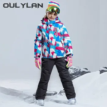 Детский новый лыжный костюм, куртка для сноуборда для девочек, детский лыжный комплект для мальчиков, теплая зимняя одежда с капюшоном, Ветрозащитная водонепроницаемая