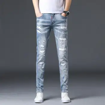 Весенне-летние высококачественные джинсы с дырками, мужские узкие брюки-карандаш, повседневные длинные брюки стрейч-бренда tide, забрызганные чернилами