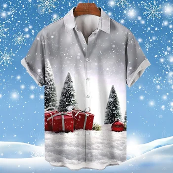 Мужская гавайская рождественская рубашка, повседневная рубашка с лацканами, топ с короткими рукавами, модная мужская одежда с 3D-принтом, удобная одежда большого размера
