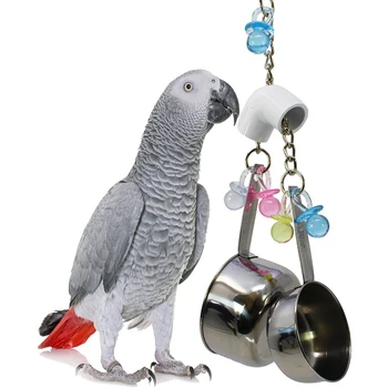 1 шт. игрушка для птиц-попугаев, игрушка для укуса из нержавеющей стали, товары для домашних животных с двумя горшками