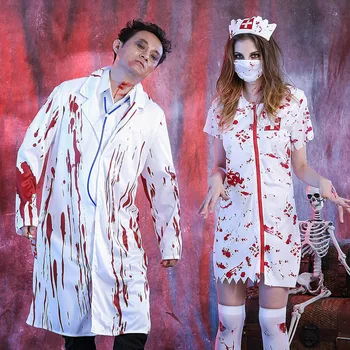 Костюм медсестры ужасов на Хэллоуин, косплей Мэри, медсестра, Одежда Зомби, одежда кровавого доктора для взрослых, Маскарадное платье для пары