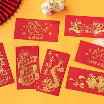 6 шт. /компл. DIY Упаковка Карты Китайский Дракон Красный Конверт Денежный Упаковочный Мешок Китайские Новогодние Украшения Счастливый Денежный Карман