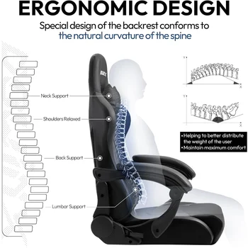 Игровое кресло Dowinx Эргономичное офисное кресло для компьютера с массажной поясничной поддержкой, выдвижной подставкой для ног (черное и серое)