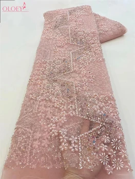 Модная элегантная Французская кружевная ткань с вышивкой бисером в Африканском Нигерийском стиле с блестками Ткань для свадебного платья