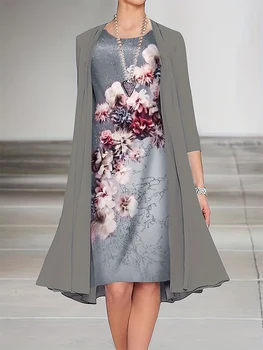 Новинка 2023 года, женское осенне-зимнее платье с круглым вырезом и длинным рукавом большого размера, винтажные платья-двойки с набивным рисунком