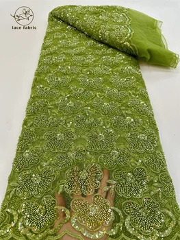 Модная Африканская кружевная ткань из бисера 2023 Высококачественное кружево Нигерийские блестки Сетчатые кружевные ткани для шитья свадебных платьев 5 ярдов