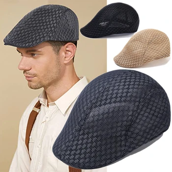 Весенне-летние полые береты Для мужчин, удобная дышащая сетчатая шляпа-берет, Быстросохнущая кепка газетчика, ретро-шляпы от солнца, кепки художников