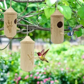 Деревянный домик колибри Nature Ventilatio Качели для птиц, игрушка-качели для попугаев, подвесное украшение для сада на открытом воздухе, домашняя кормушка для птиц