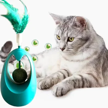 Интерактивные игрушки для кошек, забавная имитация котенка, облизывающий кошачью мяту шарик, игрушка-неваляшка из перьев, жевательный неваляшка, принадлежности для домашних кошек