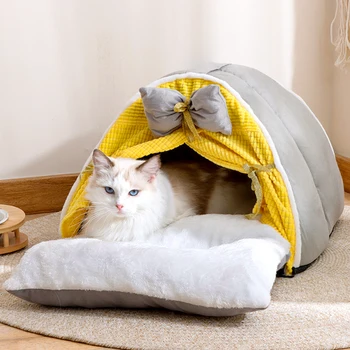Длинная плюшевая кошачья кровать, теплая пещера для котенка, уютный шезлонг для домашних животных, подушка, корзина для собак, мягкий Маленький коврик для домашнего дивана, который можно стирать