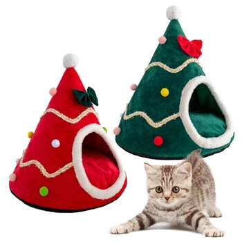 Собачий домик в форме Рождественской елки, пещера для домашних животных со съемной подушкой, Уютная Собачья кровать, Собачья палатка для маленькой Большой собаки Кошки