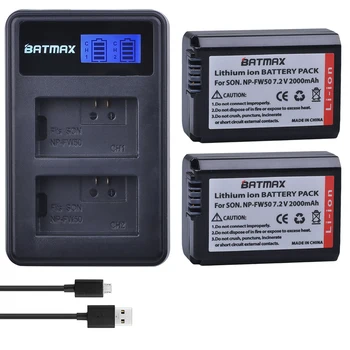 Batmax 2шт NP-FW50 np fw50 Аккумулятор + ЖК-дисплей с двумя USB-зарядными устройствами для Sony Alpha a6500 a6400 a6300 a6000 a5000 a3000 NEX-3 a7R ZV-E10