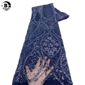 Роскошная Африканская Кружевная ткань с бисером и пайетками 2024, Высококачественная Тяжелая вышивка жениха, Французский тюль, Кружевная Нигерийская свадьба X58026