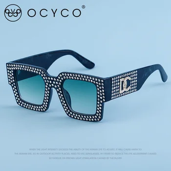Квадратные солнцезащитные очки оверсайз, женские трендовые солнцезащитные очки с бриллиантовой инкрустацией, женские Роскошные Брендовые дизайнерские солнцезащитные очки для женщин