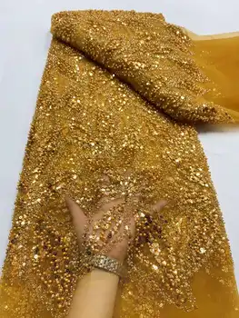 Золотая Африканская кружевная ткань 2024, высококачественный кружевной материал, Французские блестки, тюль, Нигерийское кружевное платье с вышивкой Для женщин, шитье