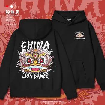 Оригинальный Танец льва, пробуждающий Львиную голову, разбрызгивающую чернила, кантри-дизайн в китайском стиле, мужские толстовки, пуловеры, осень-зима