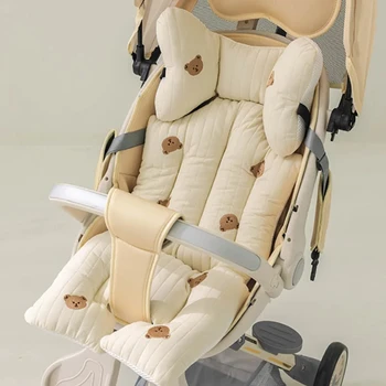 Подушка для детской коляски с вышивкой Медведя и Кролика Из плотного хлопка, Дышащий Матрас для тележки, Аксессуары для детских колясок для новорожденных