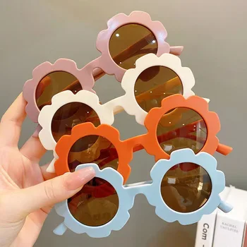 Летние Детские Солнцезащитные очки с Подсолнухом Круглые Солнцезащитные очки с цветами Для мальчиков и девочек Защита от ультрафиолета Классические Детские очки