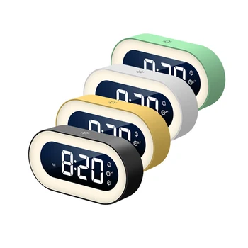 Обустройство дома Будильник Термостаты ночник ABS Черный дизайн Настольные часы Зеленая светодиодная музыка Цифровая музыка