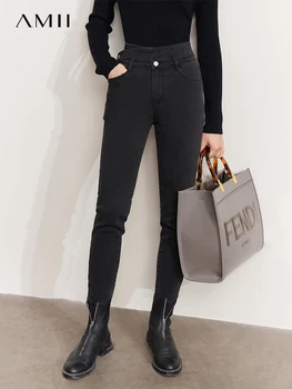 Минималистичные простые джинсы AMII для женщин 2023, Новинка зимы, тонкие повседневные самонагревающиеся брюки-карандаш в стиле ретро с высокой талией 12344156
