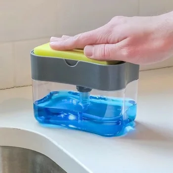 Дозатор мыла Насос с губкой Ручной Дозатор жидкости для чистки Контейнер Ручной Пресс Органайзер для мыла Кухонный инструмент новый