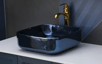Ванная комната Новый персонализированный синий керамический умывальник оптом квадратный настольный умывальник