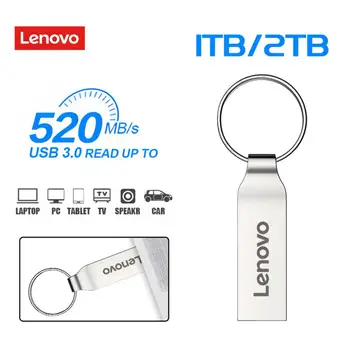 Lenovo 2TB Metal Pen Drive 128 ГБ USB Флэш-Накопитель 1 ТБ 512 ГБ 256 ГБ Портативная USB-Память 128 ГБ Высокоскоростная Флешка с Подарочной цепочкой