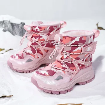 2024 Зимние новые детские зимние ботинки, плюшевые ботинки для мальчиков и девочек, модная теплая обувь, нескользящие водонепроницаемые уличные ботинки