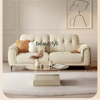 Современный простой диван из натуральной кожи кремового цвета, художественный Свежий диван для гостиной, стулья для спальни, мебель