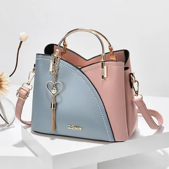 Женская сумка, Цветная Комбинированная сумка, Новая Модная Высококачественная Универсальная сумка из искусственной кожи на одно плечо, Косая сумка через плечо 2024