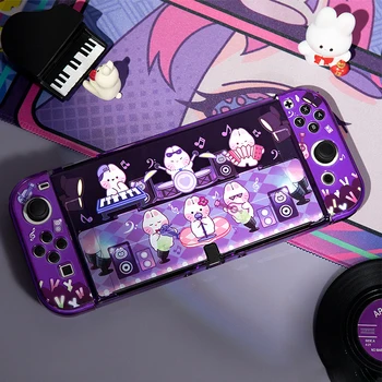 Защитный чехол Switch Oled Purple Rabbit Party для Nintendo Switch Oled для игровых консолей, жесткий чехол для ПК, корпус Joy Con, оболочка