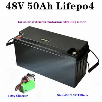 Водонепроницаемая Литиевая Батарея Lifepo4 48V 50Ah Lifepo4 16s Для Троллинг-Мотора RV Solar Storage RV Motorhome + Зарядное Устройство 10A