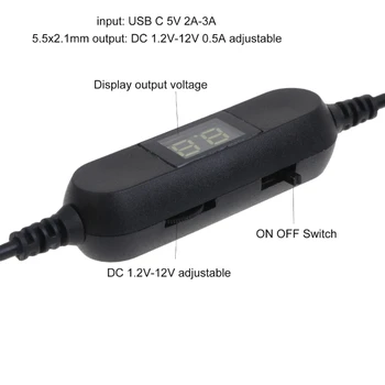 USB C до 2 В 3 В 4,5 В 6 В 8 В 12 В 5,5x2,1 мм Кабель с Регулируемым Напряжением со Светодиодным Вольтметром для Радио Свет Вентилятор Игрушечные Часы Челнока
