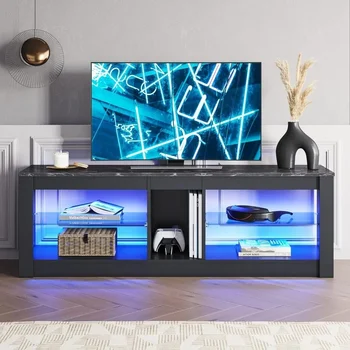Гостиная ТВ-шкаф со светодиодной медиа-консолью стол 2 стеклянные полки PS кронштейн Мебель для хранения Бесплатная доставка