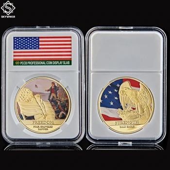 Статуя свободы США, звездно-полосатый баннер, сувенир силы белоголового орлана, Старая монета с PCCB