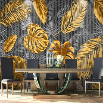 Минималистская Фреска с тропическими растениями Обои с Золотым Листом для гостиной Фон телевизора Обои для домашнего декора papel de parede