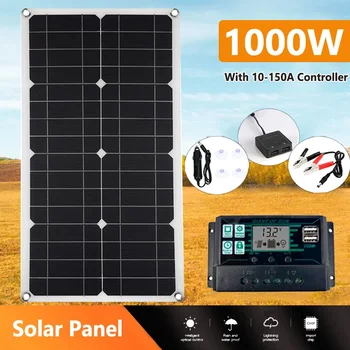 Комплект солнечных панелей мощностью 1000 Вт Гибкая солнечная пластина 18 В Двойной контроллер USB 150A Солнечная батарея для телефона кемпинга автомобиля RV MP3 Аккумулятор