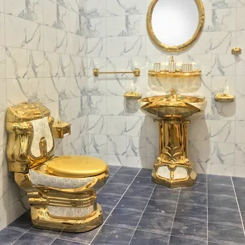 Горячий Продаваемый Роскошный Дизайн Керамическое Покрытие Золотого цвета Набор для унитаза в ванной комнате