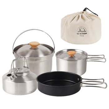 Чайник для приготовления пищи на открытом воздухе, посуда, чайник-кастрюля с сумкой для хранения, Прочная посуда, складной набор для приготовления пищи на 4-5 человек, прямая поставка