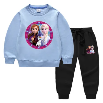 Детский комплект верхней и нижней одежды Disney Frozen для девочек с героями мультфильмов, новый спортивный костюм королевы Эльзы, Новая толстовка, комплект из 2 предметов, подарок для студентов
