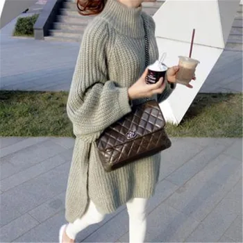 Корейское Новое платье, Милый свитер с высоким воротом из толстой вязки, Осенне-зимняя Женская базовая рубашка, Кашемировый пуловер большого размера, Длинная юбка