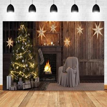 Laeacco Деревянный дом Камин Рождественский подарок Носки Фон для Дня Рождения ребенка Фотографический Фон для фотостудии