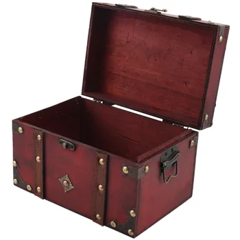 Ретро-Сундук с сокровищами, Винтажный Деревянный ящик для хранения ювелирных изделий в античном стиле, Органайзер для шкатулки для безделушек, Большая
