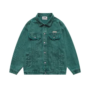 Осенью 2022 года Новый бренд, мужская рабочая куртка в стиле ретро, уличная одежда, Рваная джинсовая куртка в стиле хип-хоп Harajuku, свободная повседневная джинсовая куртка-бомбер в стиле колледжа