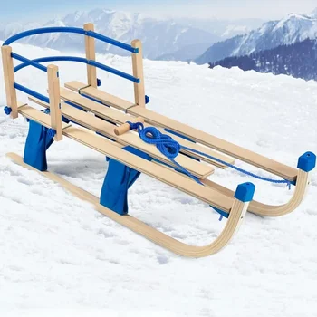 Деревянный слайдер грузоподъемностью 220 фунтов, зимние сани 47 дюймов, складные и портативные детские снежные сани, бесплатная перевозка