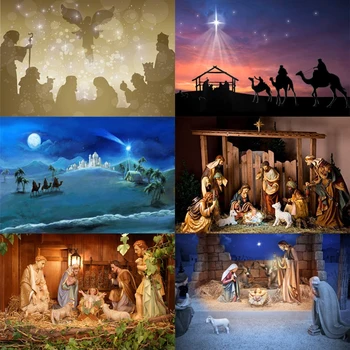 Фон для фотосъемки сцены Рождества Младенца Иисуса в яслях, Религиозная Вифлеемская ночь, Фон для Священного амбара, конюшни, Ягненка