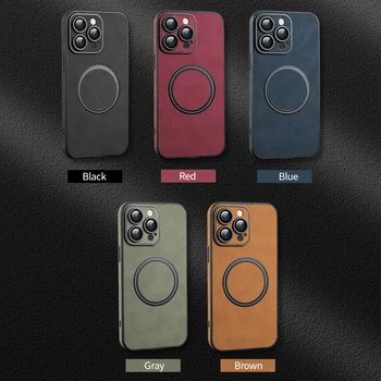 Роскошный кожаный магнитный чехол для телефона с беспроводной зарядкой, подходящий для iPhone 14, 13, 12, 11 Pro Max Plus Magsafe bumper shock cover